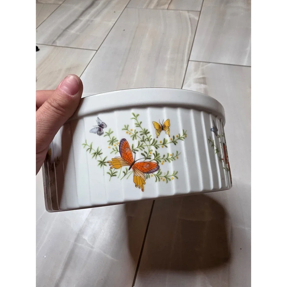 Vintage Ecstasy by Shafford Porcelain Souffle Dish Butterfly Oven-to-Table 8 H3‎